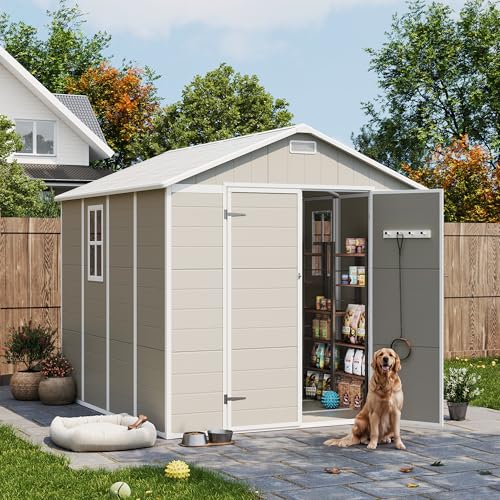 UDPATIO Outdoor Storage Shed 6x6 FT Resin Garden Shed with Lockable Door D90316