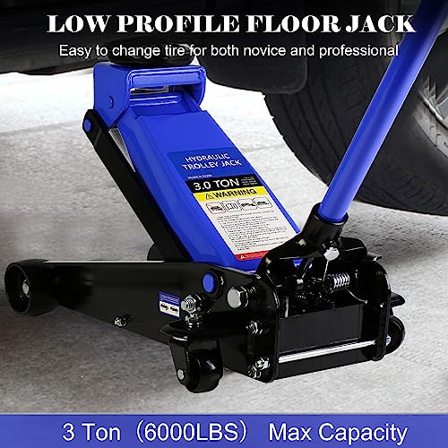 Pvillez Floor Jack, Heavy Duty Hydraulic Low Profile Steel Racing Jack, 2 Ton Capacity Blue H10635