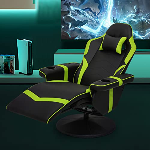 Magshion Massage Gaming Recliner Chair, 360° Swivel PU Leather, Green L9553