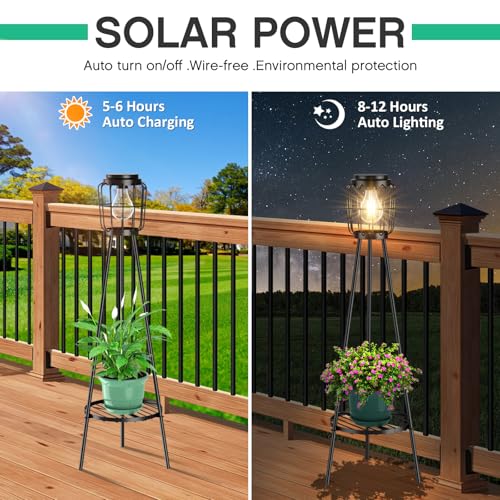2 Pack Solar Lights Outdoor with Plant Stands - Metal Tripod Patio Decor M835880