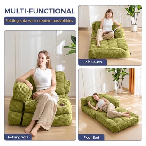 MAXYOYO Folding Sofa Bed L-Shaped Convertible Sleeper Couch with Pillow, Dark Grey X9070