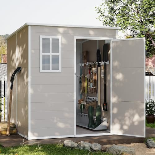 UDPATIO Outdoor Storage Shed 6x6 FT Resin Garden Shed with Lockable Door D90316
