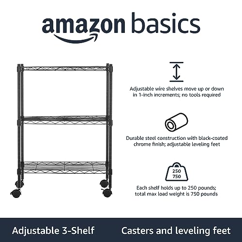 Amazon Basics 5-Shelf Heavy Duty Storage Shelving Unit on Casters, Black A813013