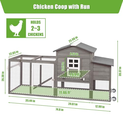 Wooden Chicken Coop with Nesting Box and Removable Tray (Grey) I6509