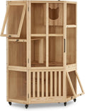 MCombo Large Corner Cat House Villa, Wooden Indoor Cat Enclosure with Scratching Post, Multi-Feature Enclosed Cat Cages with Escape Doors, Wood Cat Condo with Wheels CT96