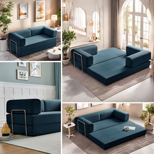 Convertible Floor Sofa Bed with Pillow Back and Armrest, Chenille, Dark Gray N4509