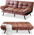 RUNFAYBIU Futon Sofa Bed Memory Foam Futon Couch Bed Sofa Sleeper Modern Convertible Faux Leather Futon for Living Room Small Love seat for Apartment Office w/Adjustable Armrests Backrest