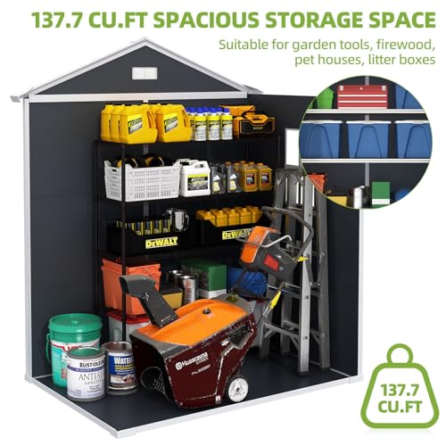 Outdoor Storage Shed 6x4.4FT Resin Plastic with Floor for Garden Tool J5309