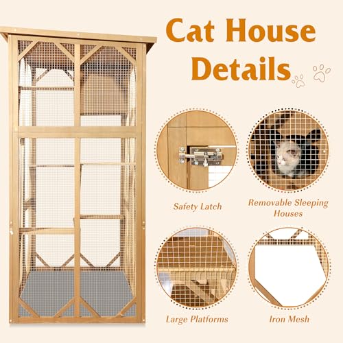 Grepatio Cat Enclosure Large Outdoor Wooden Catio with Weatherproof Grey Y454