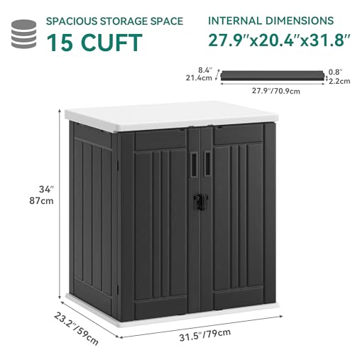 YITAHOME Outdoor Storage Cabinet with 2 Shelves, Waterproof Resin, Lockable, Dark Gray N641