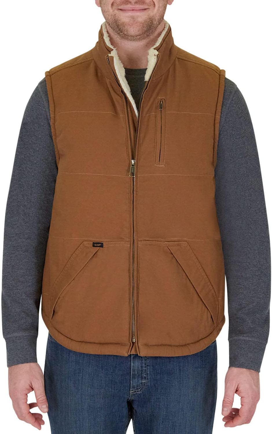 Lee Men's Workwear Canvas Vest | Winter Vest For Men | Work Vest With Pockets | Sleeveless Jacket Men - Tobacco X-Large