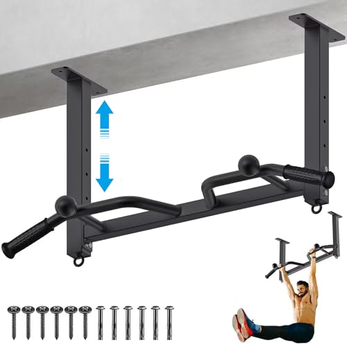32" Ceiling Mounted Pull Up Bar - Heavy Duty, Highly Adjustable, Multifunctional Chin Up Bar - Home Gym System with Punching Bag Hanger and Resistance Bands Training
