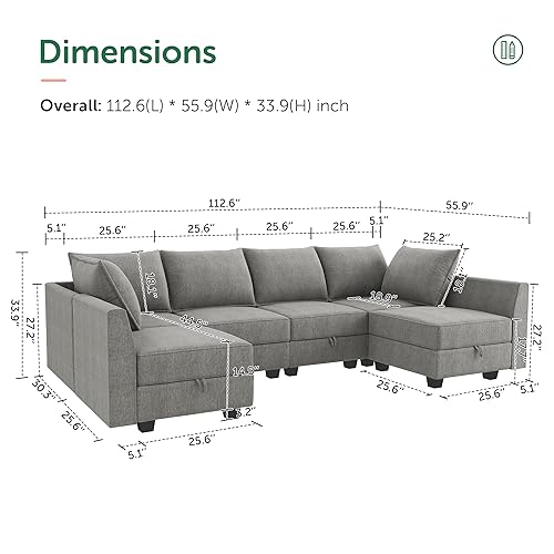 HONBAY Modular Sectional Sofa U Shaped with Storage, Grey G638