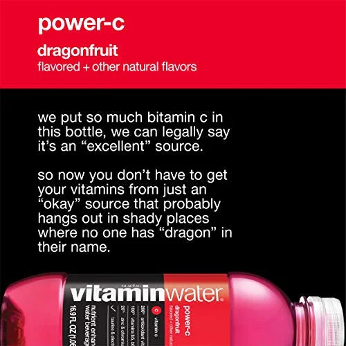 vitaminwater power-c electrolyte enhanced water, dragonfruit, 16.9 Fl Oz (Pack of 24) C47622