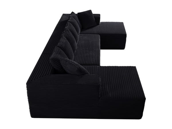 131" Modular Sectional Sofa Cloud Couch, Corduroy Memory Foam Black O10952