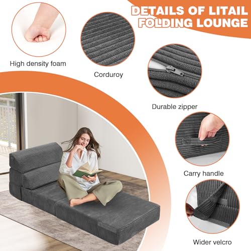 Comfy Folding Sofa Bed Grey Convertible Sleeper Chair Couch M171120