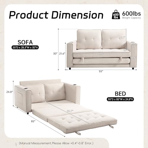 Loveseat Sleeper Sofa Bed Convertible Futon Couch Dark Blue Y2868