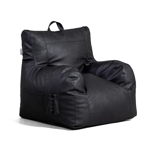 Big Joe Dorm Bean Bag Chair with Drink Holder, Black Smartmax, 3 ft Q1693