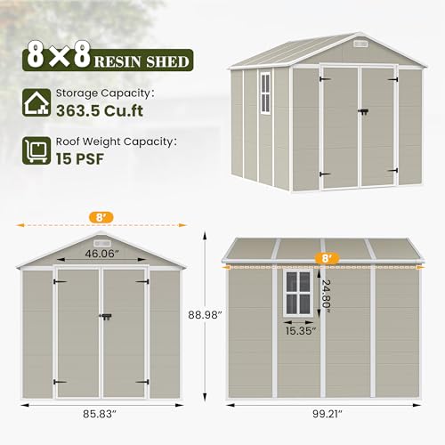 UDPATIO Outdoor Storage Shed 6x6 FT Resin Garden Shed with Lockable Door D90316