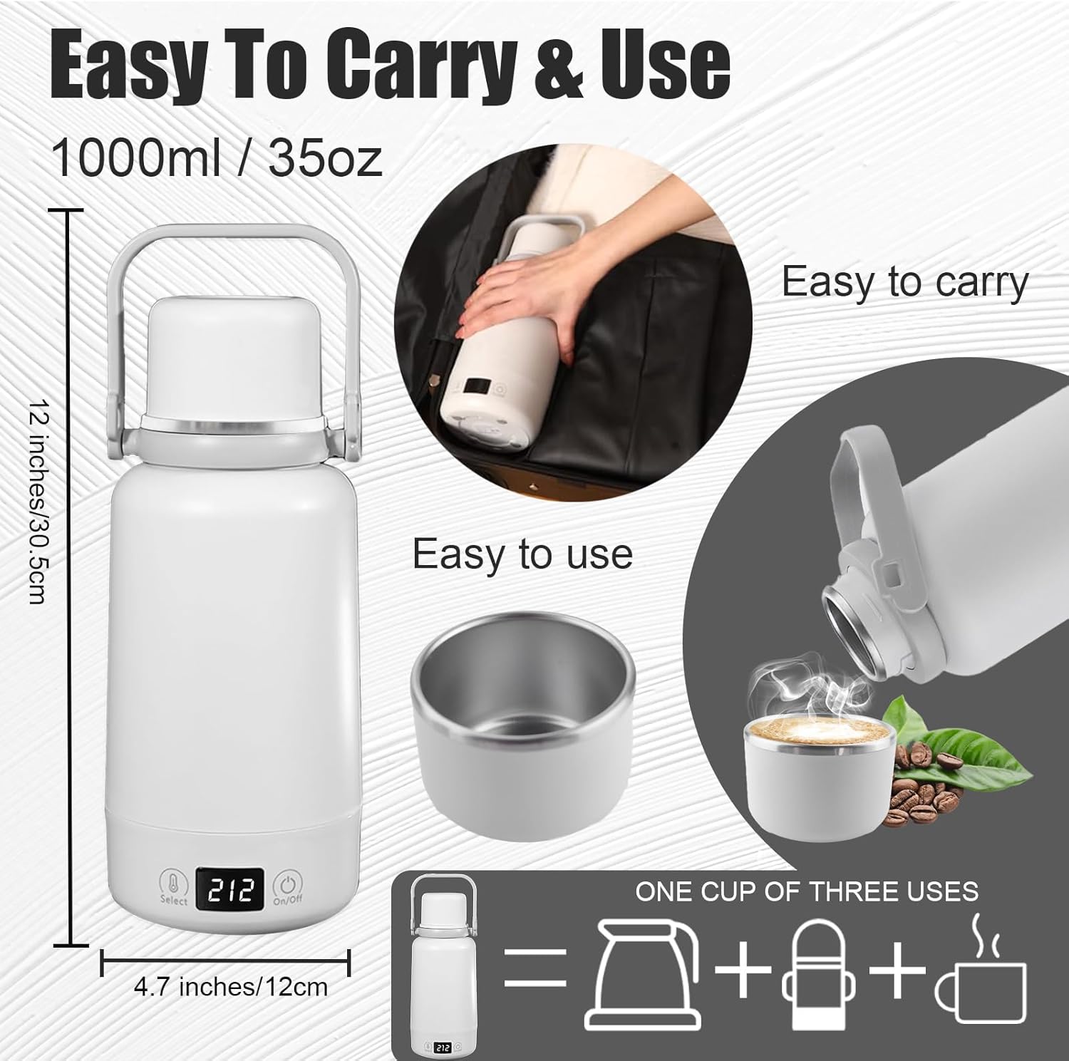 Portable Travel Electric Kettle 1L with Temperature Control and LCD Display S70902