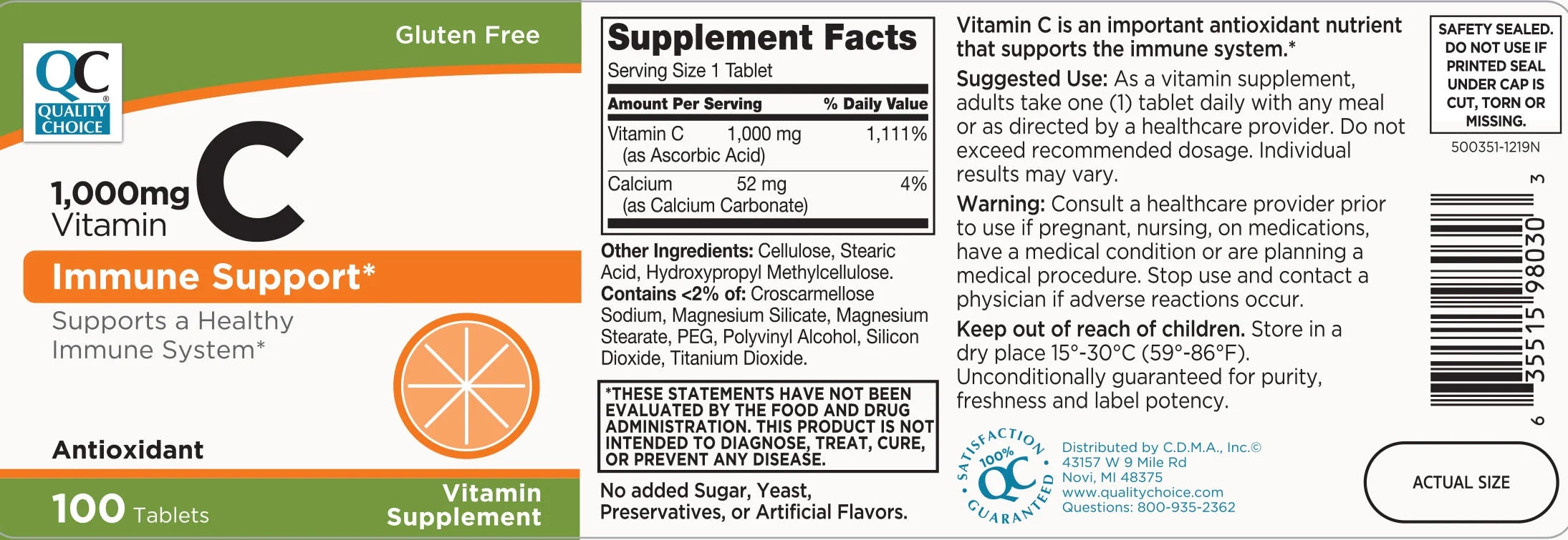 Quality Choice 1000mg Vitamin C Tablets, 100 Count, Pack of 4 R3402