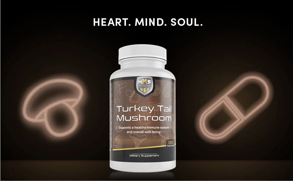 HMS Nutrition Turkey Tail Mushroom 1000mg Capsules Non-GMO Vegan I639
