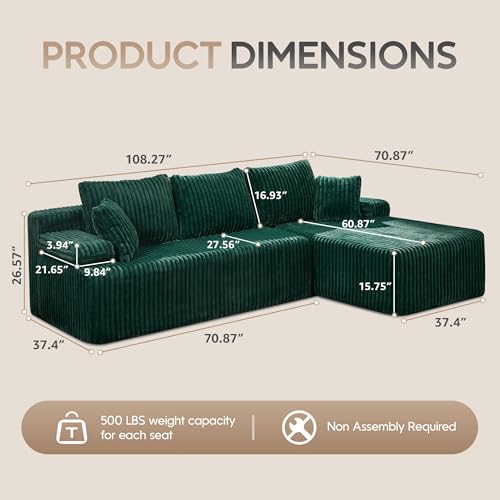 Modular Sectional Sofa L-Shape Couch with Oversized Chaise, Grey Stripe I49459