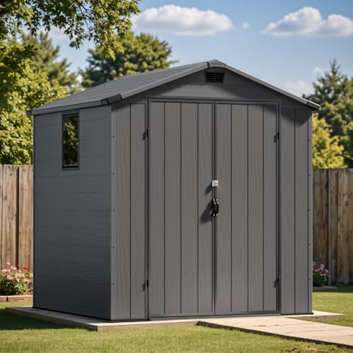 Patiowell 6 x 8 FT Plastic Outdoor Storage Shed with Floor, Dark Grey O60190