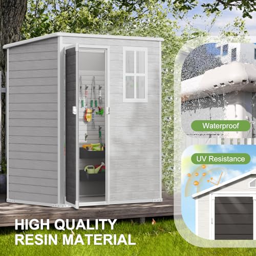 8x6x7 FT Resin Storage Shed, Waterproof Outdoor Tool Shed with Floor, Dove Grey C693740