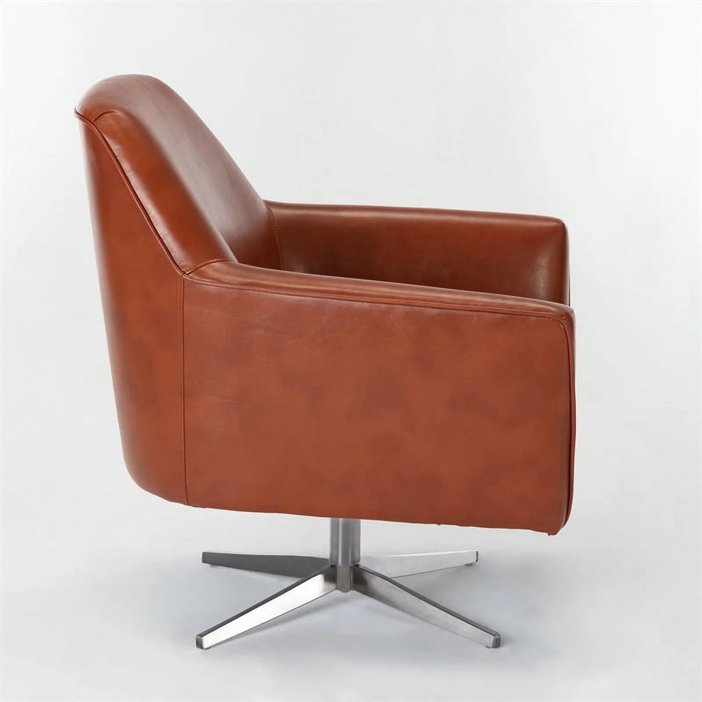 Bowery Hill Mid-Century Faux Leather Swivel Armchair, Caramel Brown R86095