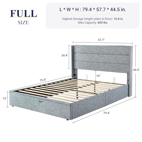 Allewie Full Size Lift Up Storage Bed with Wingback Headboard, Light Beige C85153