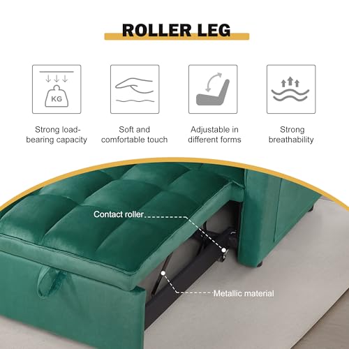 3 in 1 Sleeper Sofa Bed with Side Pocket, Black Convertible Futon Couch W34330