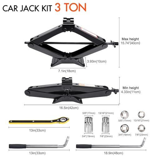 Scissor Jack 3 Ton Tire Changing Kit with Lug Wrench for Car SUV MPV X37986