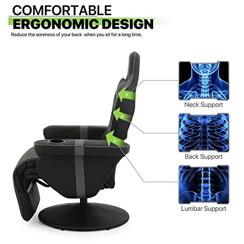 Magshion 360° Swivel Gaming Recliner Chair, Ergonomic PU Leather, Grey G328110