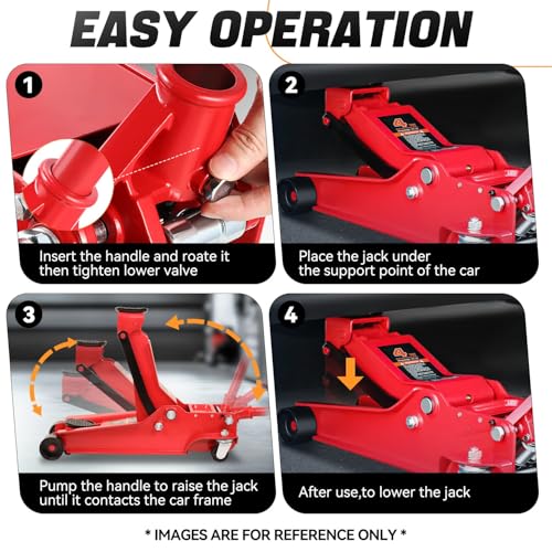 Auto Dynasty 4 Ton Low Profile Floor Jack, Heavy Duty Steel Hydraulic, Yellow B7990