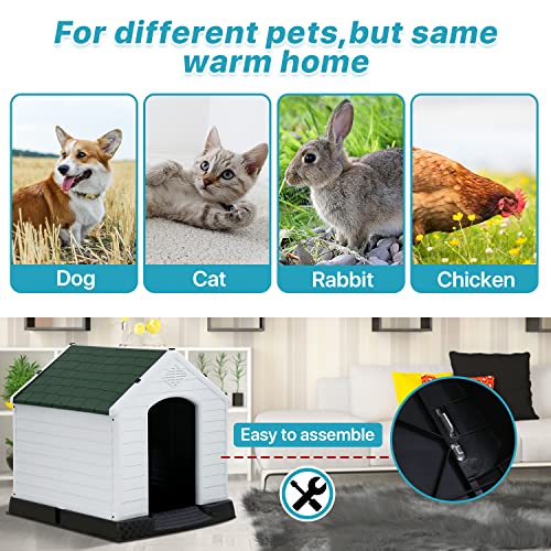 Dkeli White Large Dog House Indoor Outdoor Waterproof Plastic Pet Shelter Kennel T80678