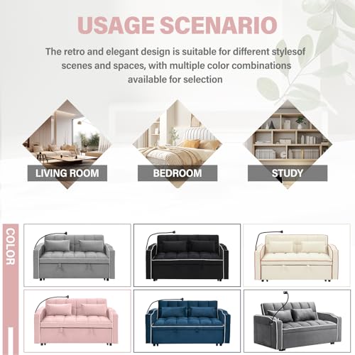 WIIS' IDEA Convertible Sofa Bed 3-in-1 Velvet Sleeper with Adjustable Backrest, Gray L188547