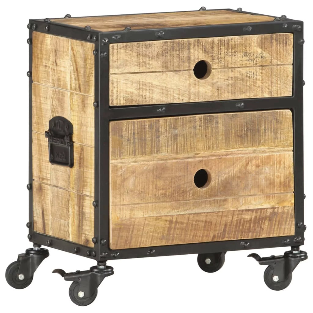 Anself Bedside Cabinet with 2 Drawers and Wheels, Mango Wood Nightstand L250649