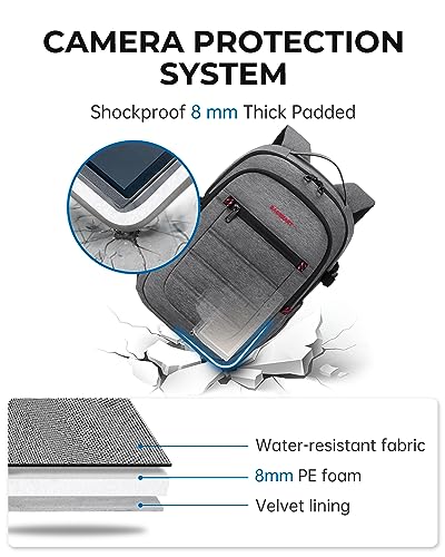 BAGSMART Camera Backpack, Expandable DSLR Travel Bag with 15.6" Laptop Compartment, Black L75343