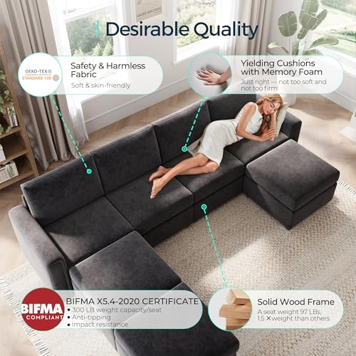 LINSY HOME Modular U Shaped Sectional Sofa with Storage, Blue M8981