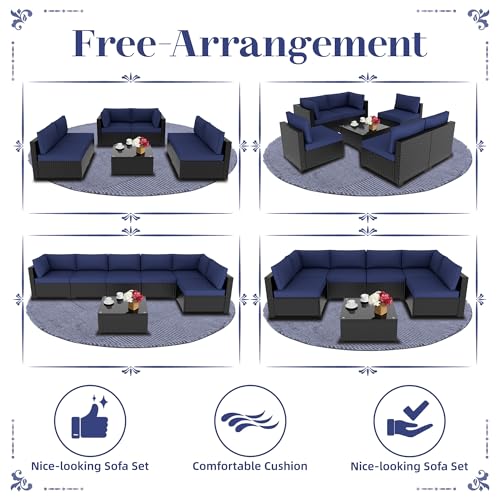 KIGOTY Patio Furniture Set 7 Pieces Outdoor Sectional Sofa with Cushions and Glass Coffee Table B60021