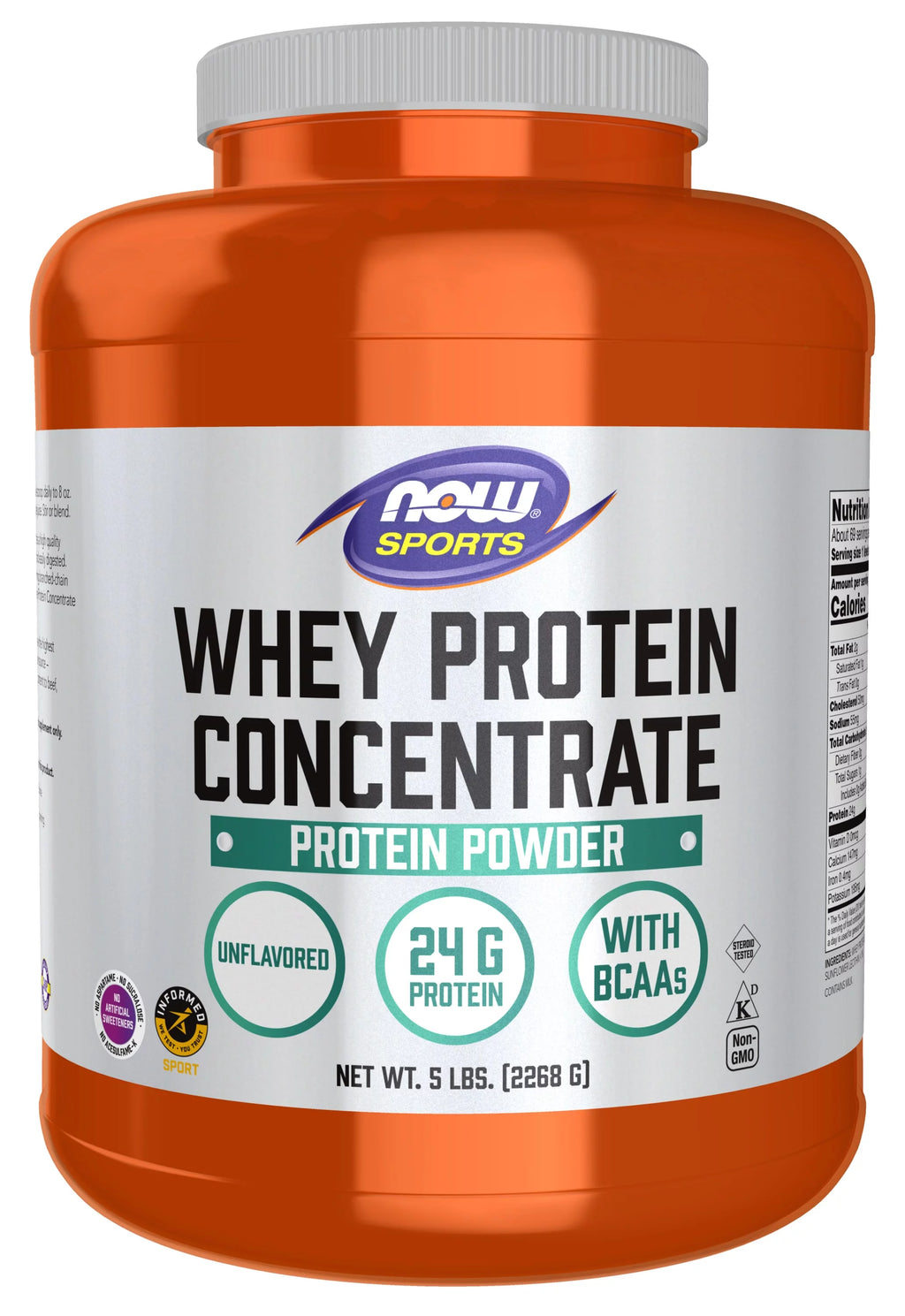 NOW Sports Nutrition, Whey Protein Concentrate, 24 G with BCAAs, Unflavored Powder, 5-Pound