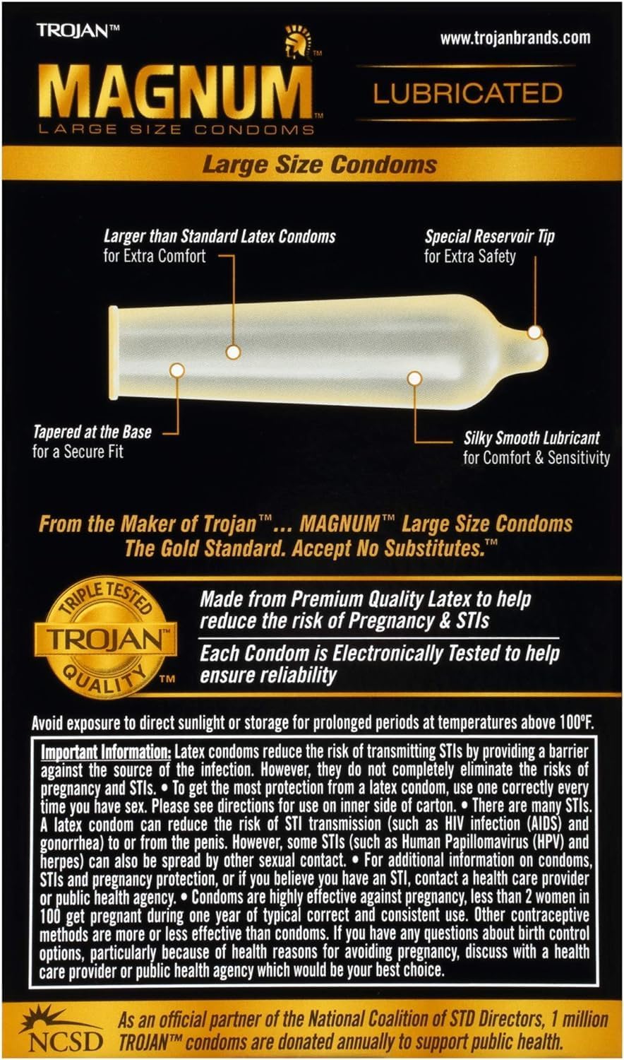 Trojan Magnum XL Lubricated Latex Condoms, 12 ct, Pack of 6 W3704