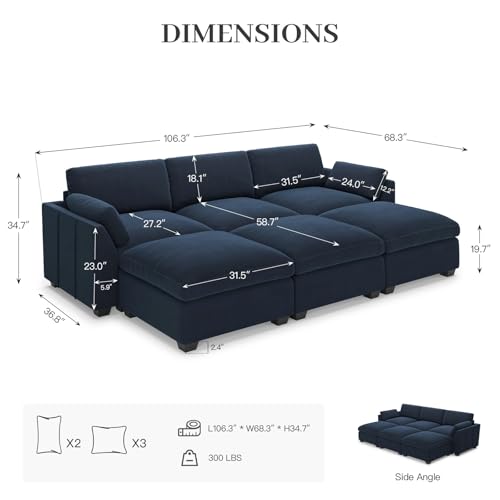 Belffin Extra Large Modular Sectional Sofa, 4-Seater L Shaped Velvet Couch, Black A1471
