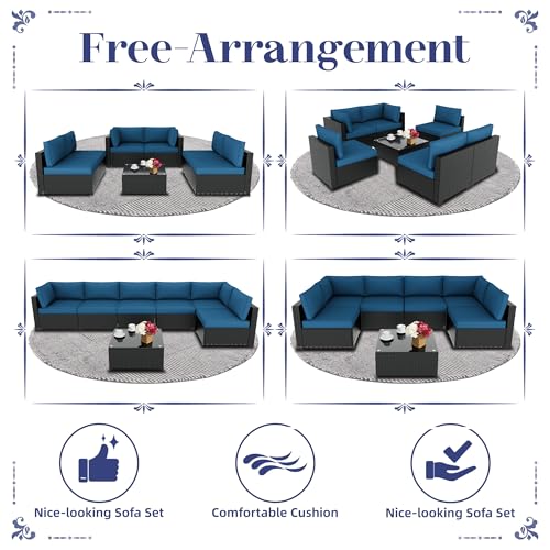KIGOTY Patio Furniture Set 7 Pieces Outdoor Sectional Sofa with Cushions and Glass Coffee Table B60021
