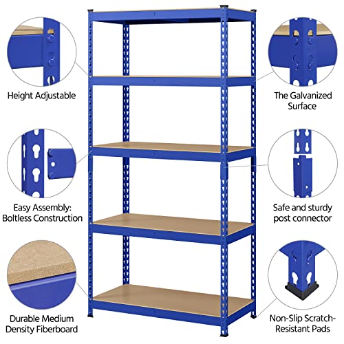 Yaheetech 5-Tier Heavy Duty Garage Shelving Unit, Adjustable Metal Storage Rack, Blue J339478
