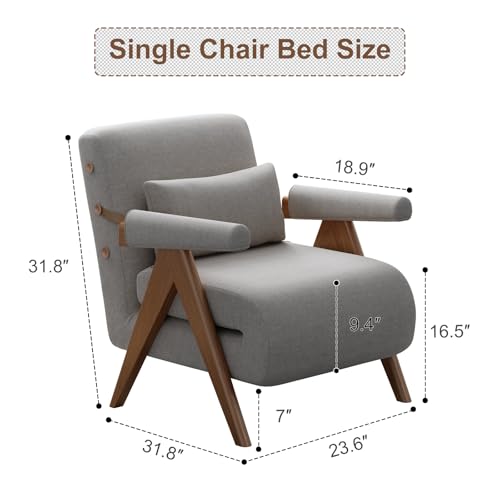 Residential Convertible Sofa Bed Chair 3-in-1 Adjustable Backrest Beige White D8743
