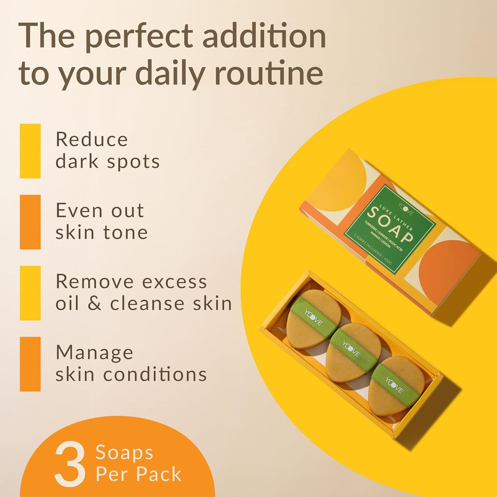 Yoove Turmeric and Kojic Acid Soap with Exfoliating Scrubber, 3-Pack P284