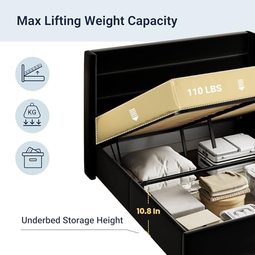 Allewie Full Size Lift Up Storage Bed with Wingback Headboard, Light Beige C85153