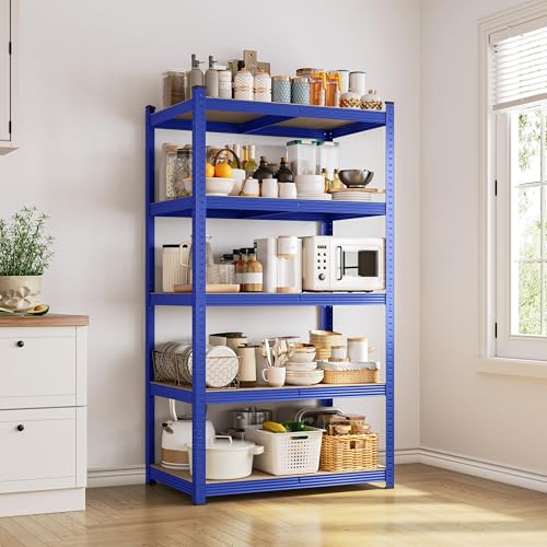 Yaheetech 5-Tier Heavy Duty Garage Shelving Unit, Adjustable Metal Storage Rack, Blue J339478